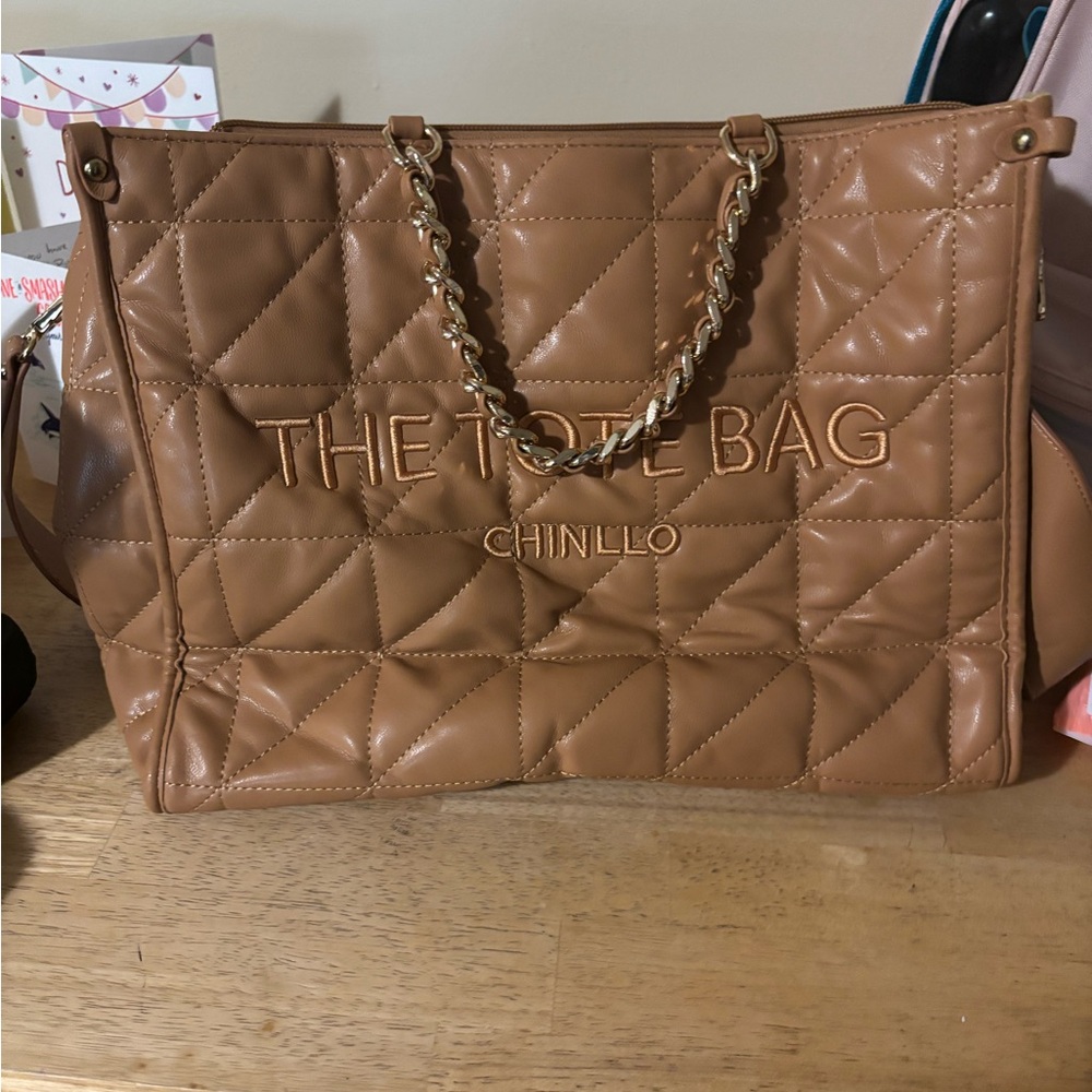 Tan Quilted Tote Bag